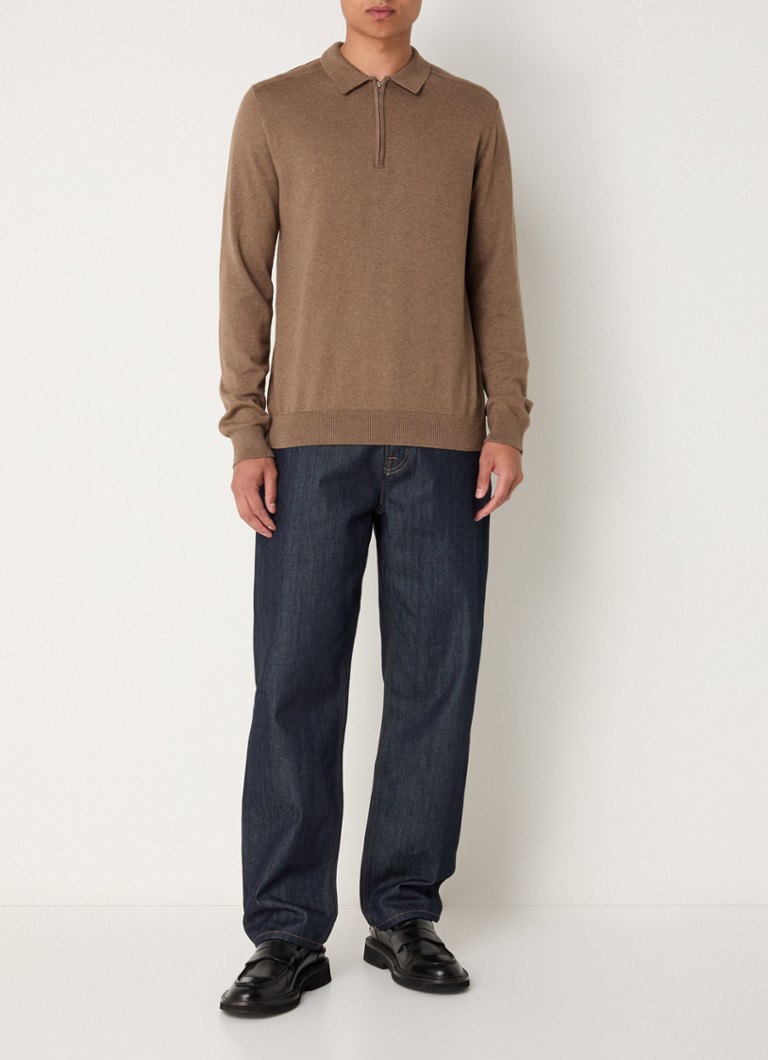 Selected Homme  Fijngebreide regular fit polo met halve rits