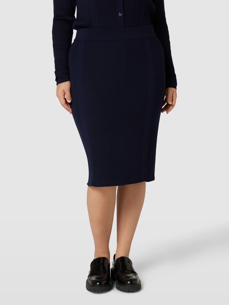 PLUS SIZE Knielanger Rock in Ripp-Optik Modell 'RIBS PENCIL' in marineblau