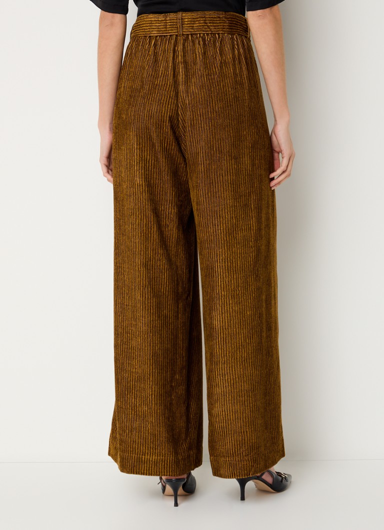 Sessùn  Ridoo high waist wide fit pantalon van fluweel met strikceintuur
