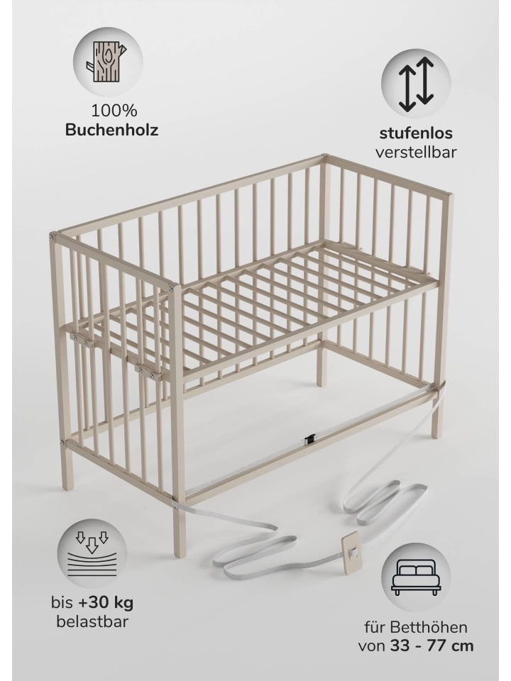 Sämann Beistellbett mit Rollen und Umbauseite - sahara dust - Dreamy 4 in 1 Bett günstig kaufen 60x120 cm