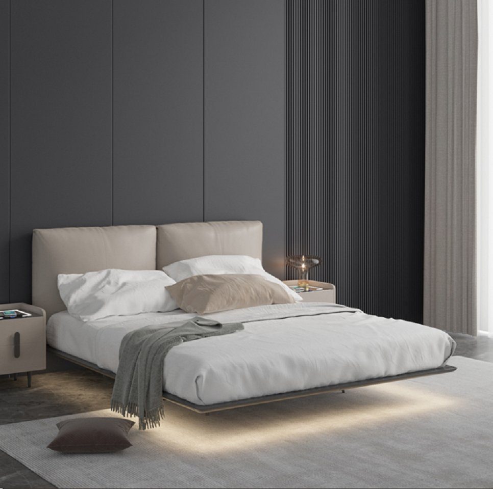 JVmoebel Bett Hellgraues Schlafzimmer Wandbett LED-Bett Designer Holz (1-tlg., Nur Bett), Made in Europa