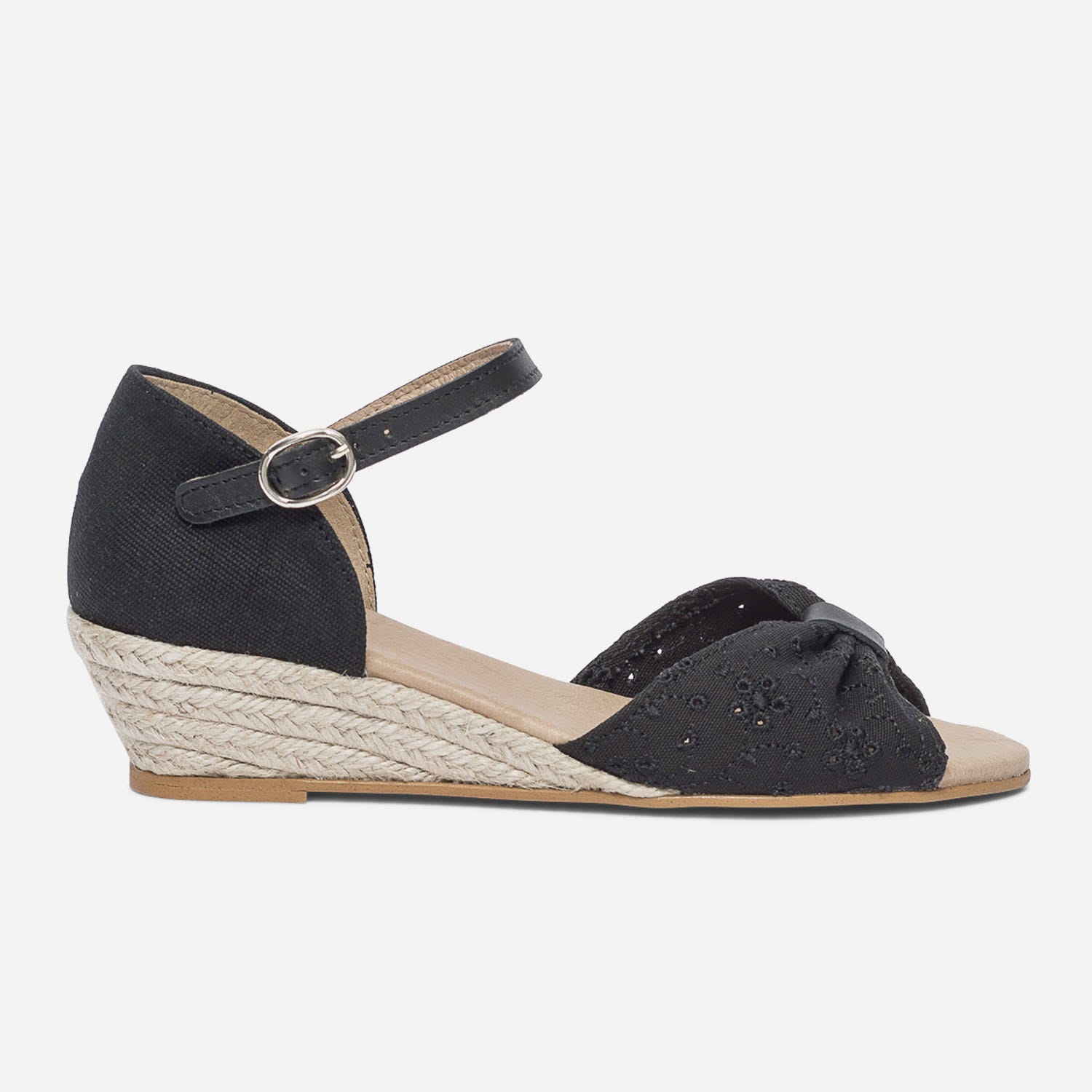 Sandale noire en toile coton bio brodée