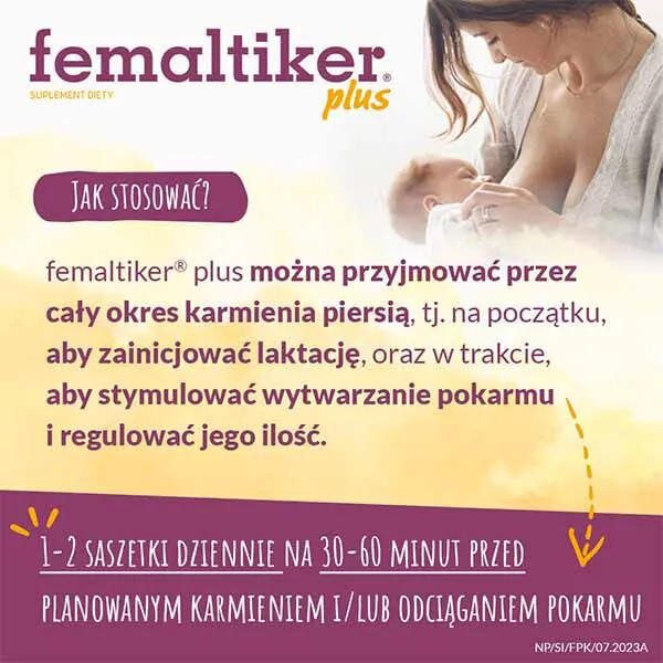 „Femaltiker Plus“ – maisto papildas, palaikantis laktaciją, karamelės skonio paketėliai