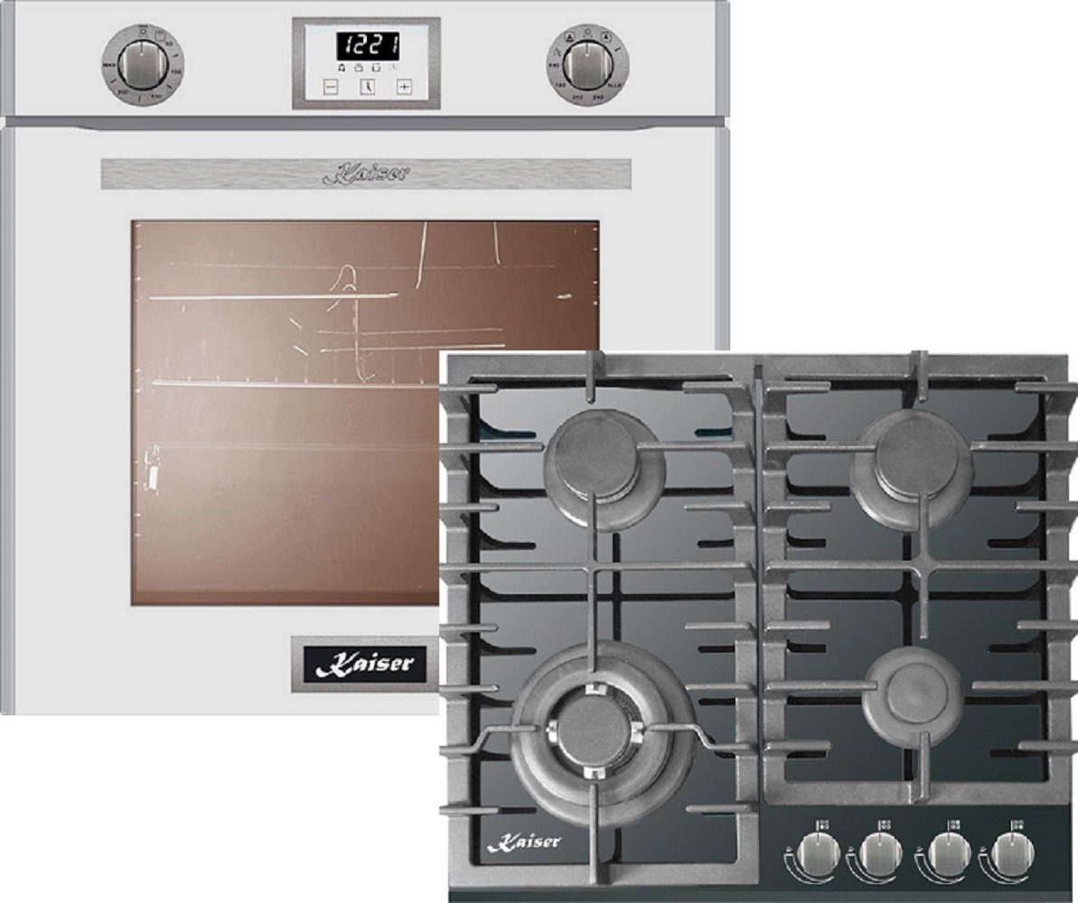 Kaiser Küchengeräte Backofen-Set EG 6374 W + KCG 6383, Einbau-Backofen 60cm in Weiß/Gas Backofen+Gas-Kochfeld 60 cm