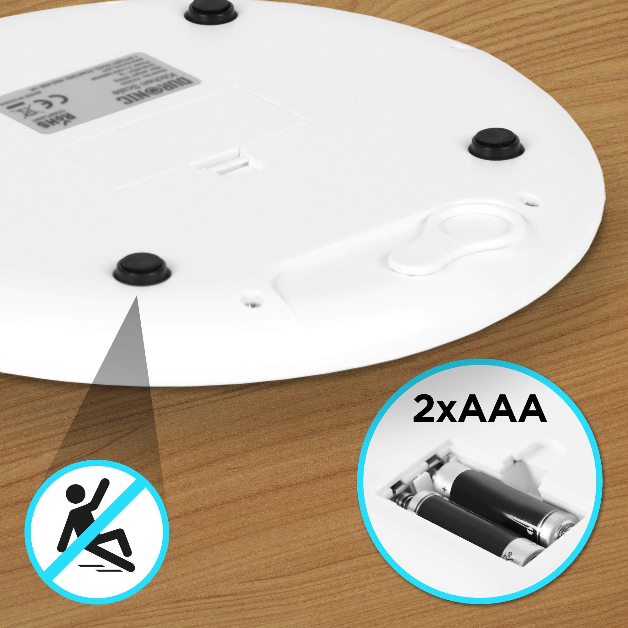 Duronic Küchenwaage, KS3000 Küchenwaage, 5 kg Digitalwaage rund mit 2 L Schüssel