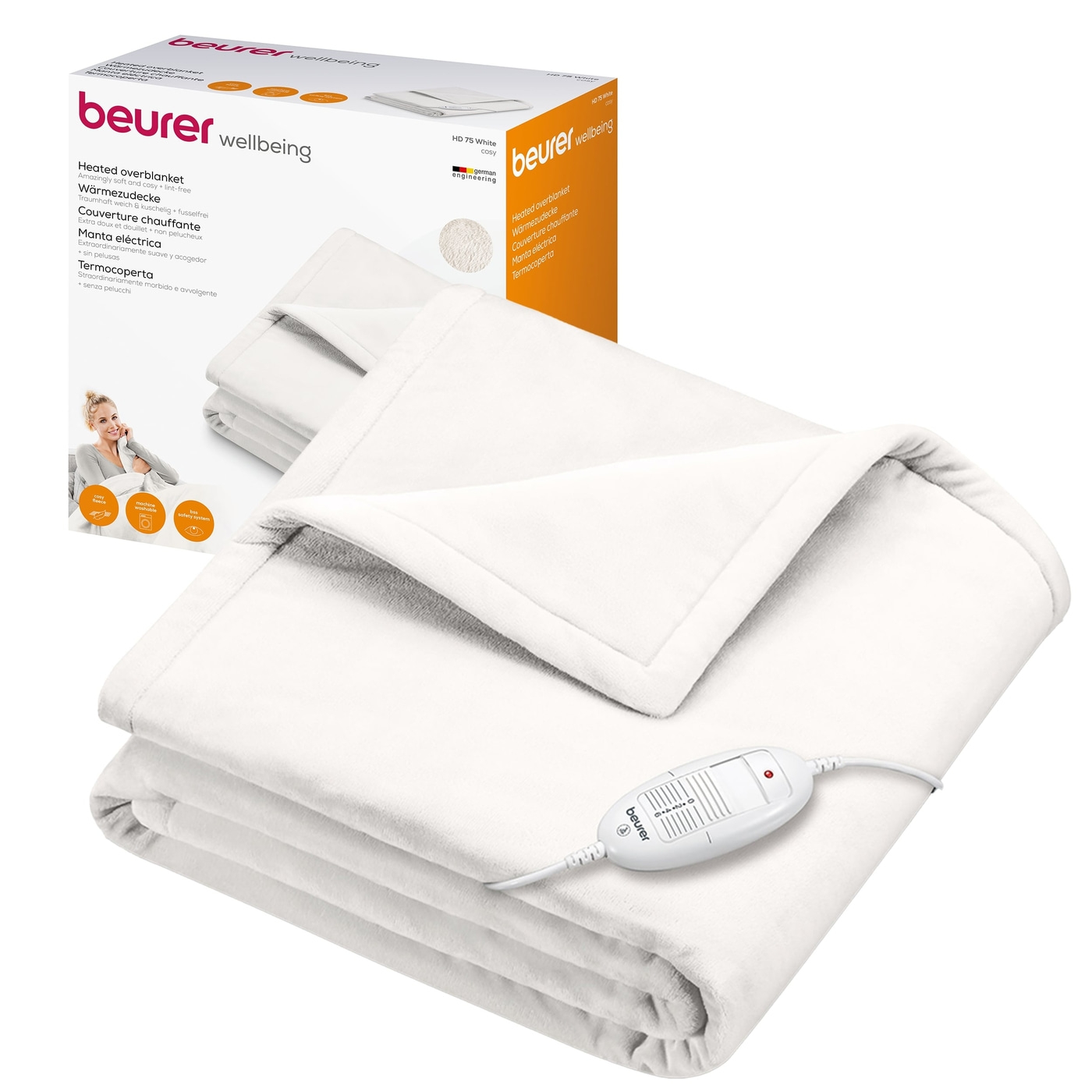Beurer Wärmezudecke HD 75 Cosy White-Atmungsaktive Heizdecke mit anschmiegsamer Flauschfaser