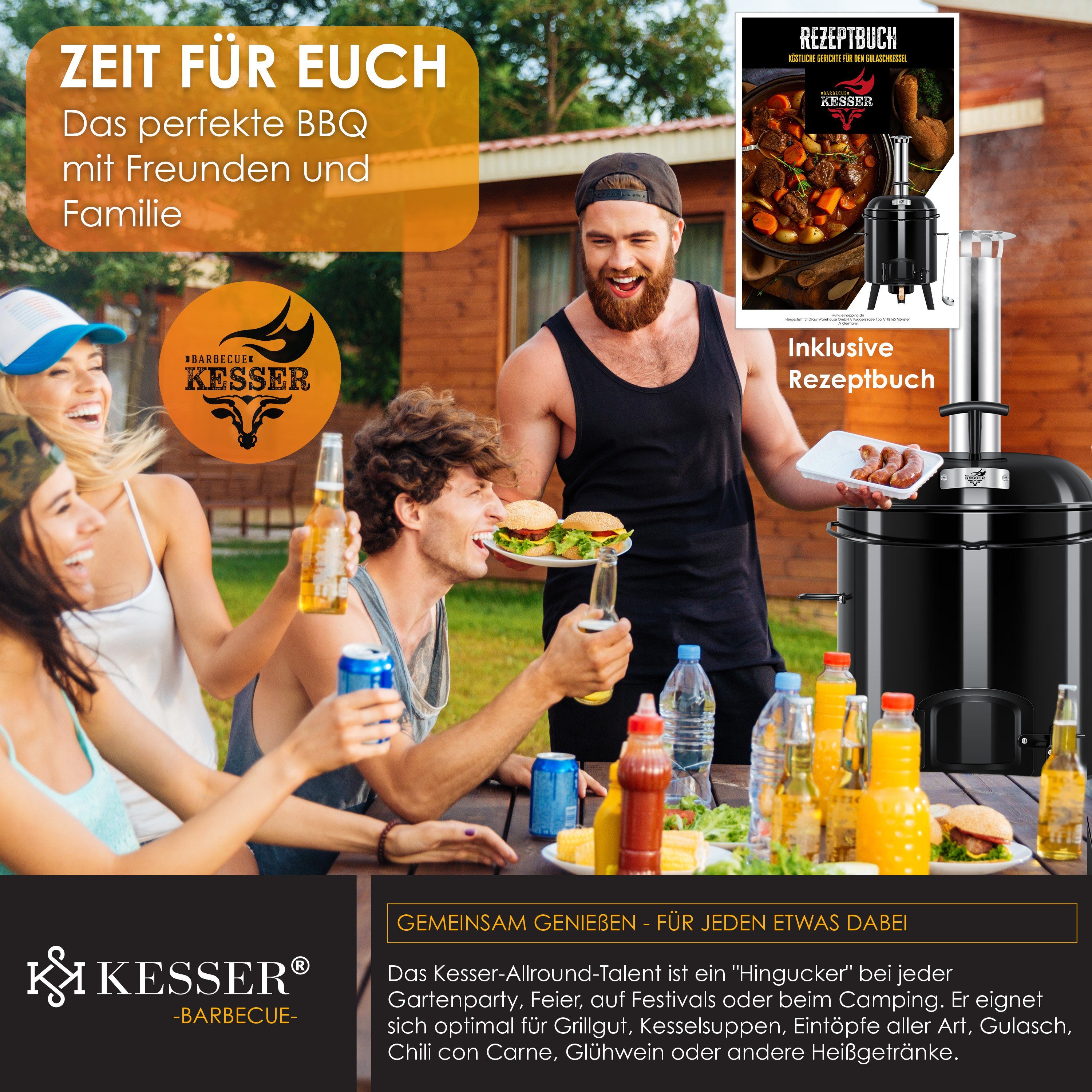 KESSER Feuerstelle, Gulaschkessel Gulaschkanone Eintopfofen mit Grillfunktion