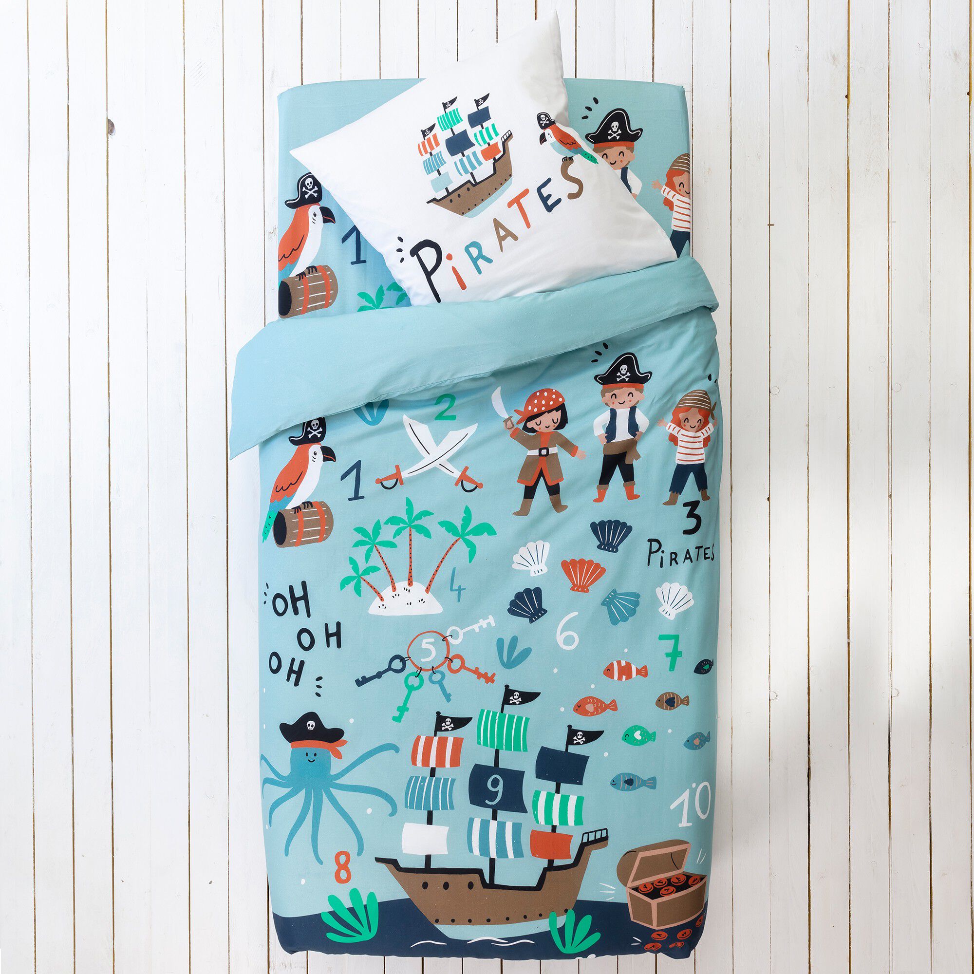 Linge de lit enfant Pirates imprimé en coton