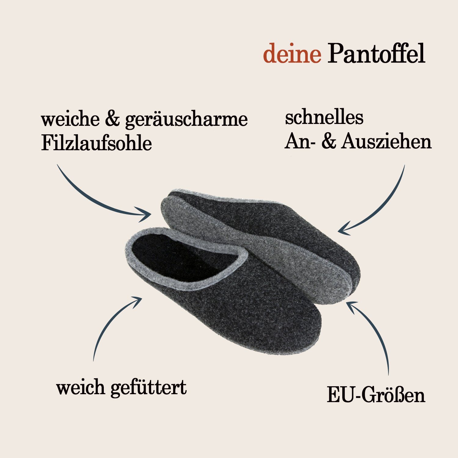 Pantoffelmann Wollfilzpantoffel Herren Filzpantoffel leichte Pantoffel Hausschuhe Pantoffel (1 Paar)