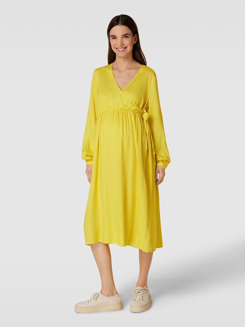 Umstands-Kleid aus reiner Viskose mit V-Ausschnitt in gelb