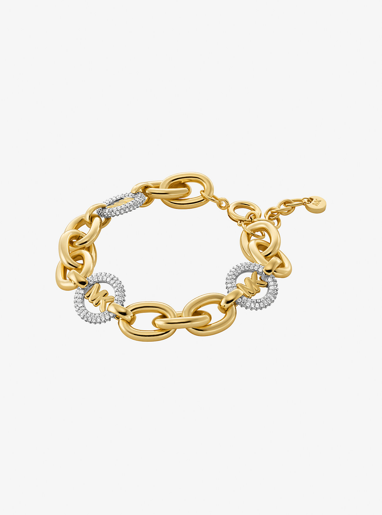 Bracciale a maglie con ciondolo logo pavé - BICOLORE