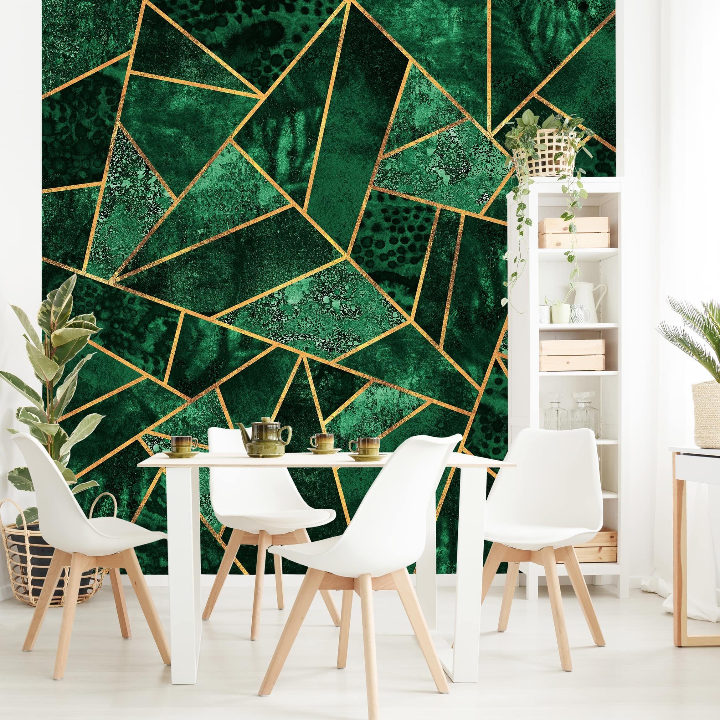 Bilderdepot24 Vliestapete Abstrakt Dunkler Smaragd Gold Tapete Wanddeko Modern Kunst, Glatt, Matt, (Inklusive Gratis-Kleister oder selbstklebend), Wohnzimmer Schlafzimmer Küche Flur Fototapete Motivtapete Wandtapete