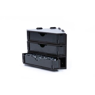 Black Paint Rack: Endstück mit Schubladen