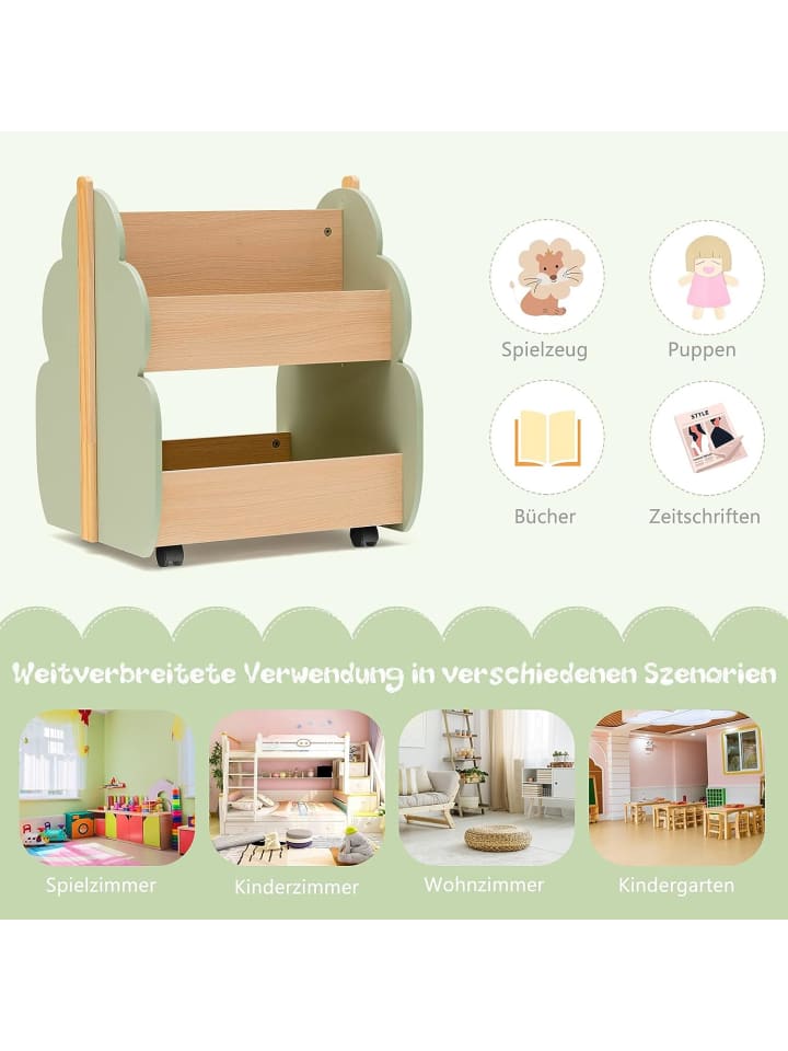 COSTWAY Spielzeugregal auf Rollen 2 Ebenen in Grün günstig kaufen 52 cm