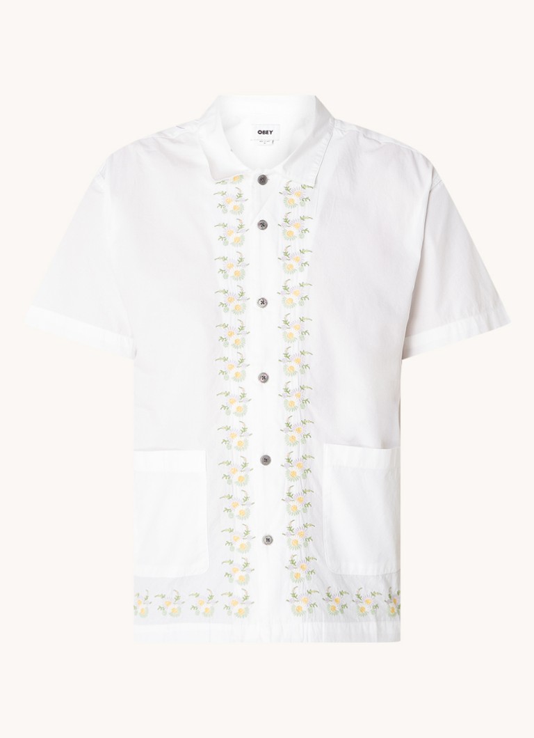 Camisa Obey Tres de corte regular com bordado floral e bolsos aplicados.