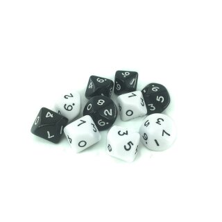Hexy Dice Set - D10 - Black/White (10)