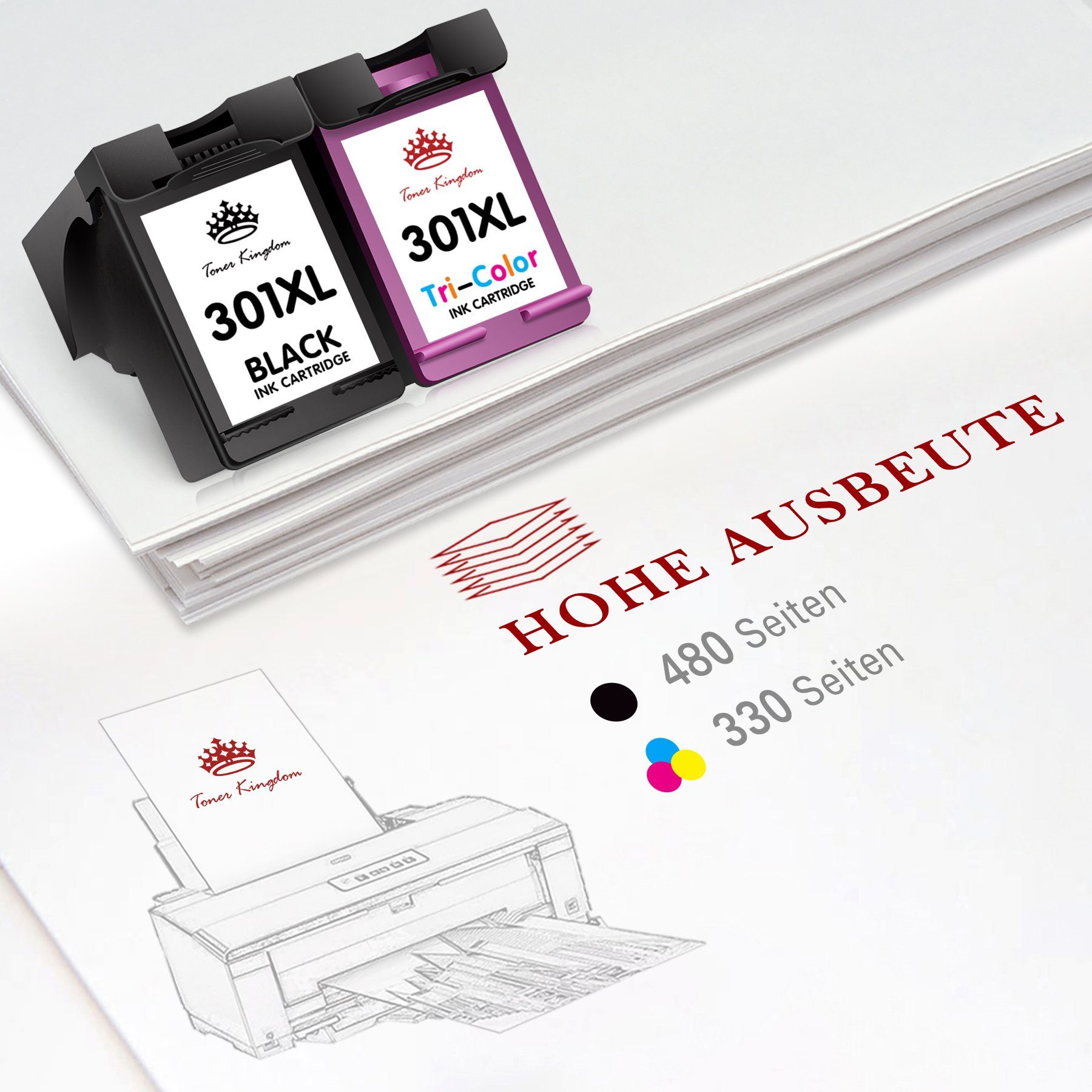 Toner Kingdom für HP 301 XL Tintenpatrone (ENVY 4502 5534 4504 Deskjet 2540 2542)
