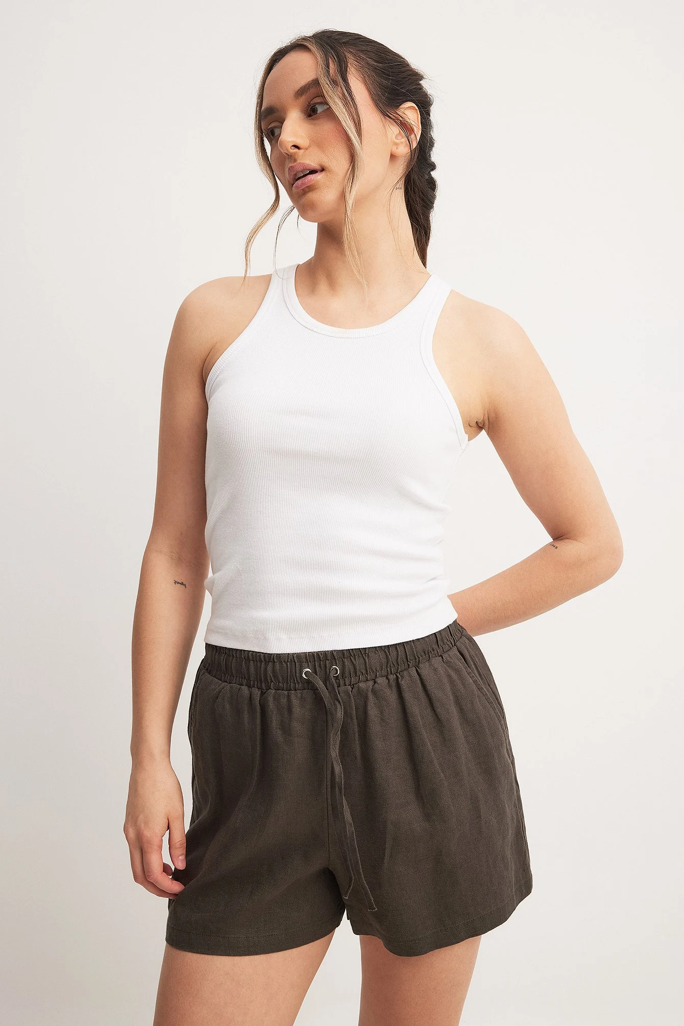 Leinen-Shorts mit elastischem Taillenbund