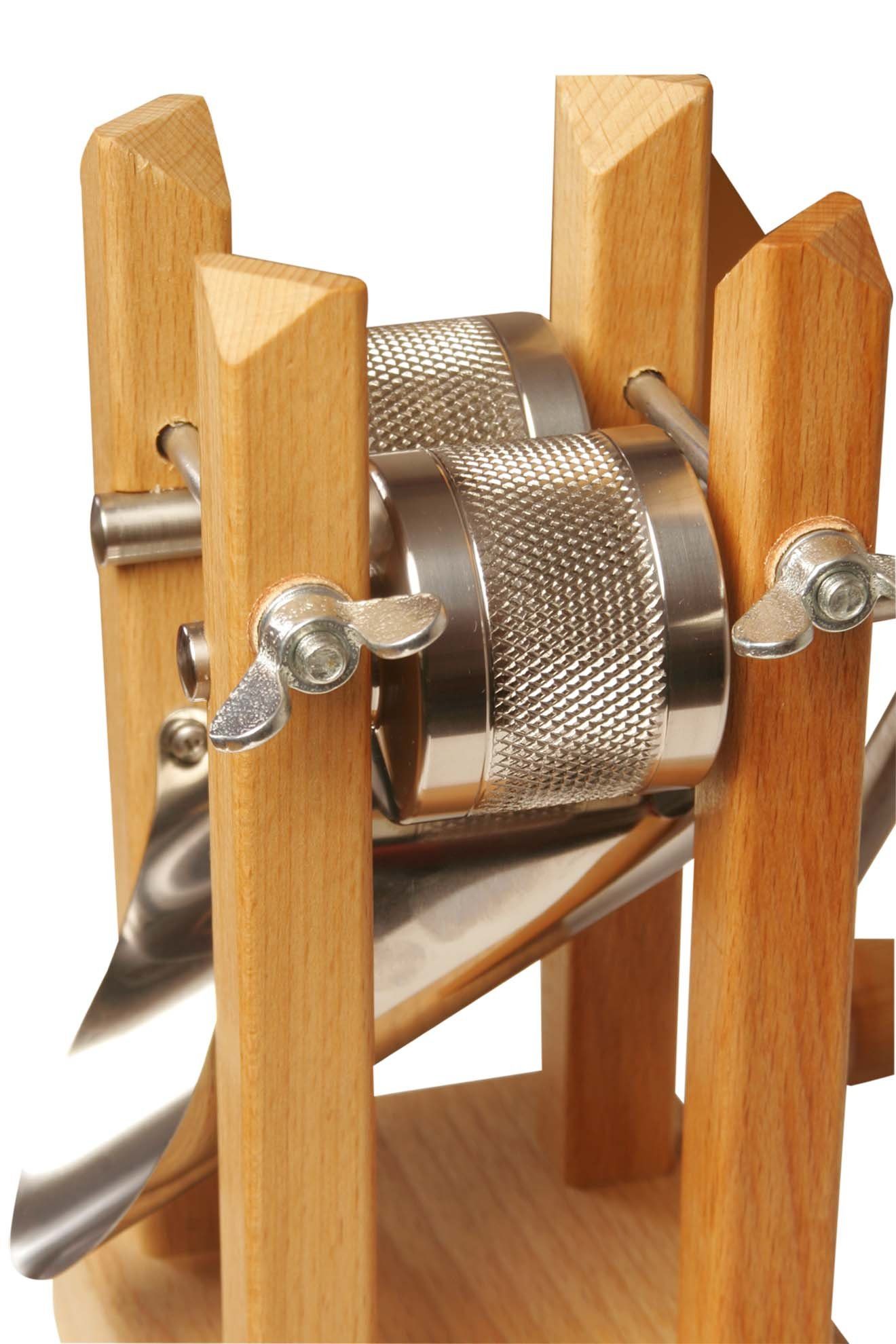 Eschenfelder Getreidemühle Kornquetsche Flockenquetsche Tischmodell Holztrichter abnehmbar Manuell, (3 Stück), Kurbel 25cm mit Tisch-Schraubzwinge und Reinigungsbürste gratis dazu