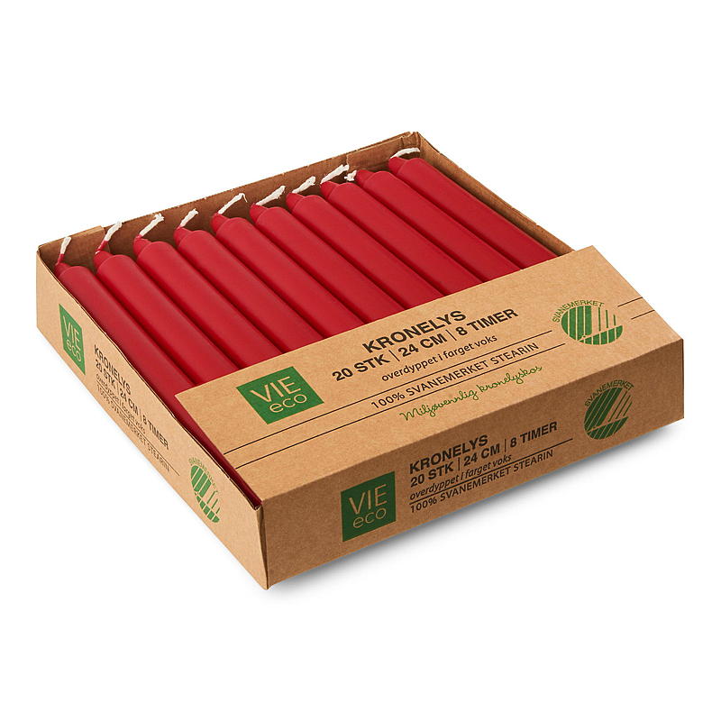 Vie Eco Kronelys 20-pk 24 cm rød, ECO stearin