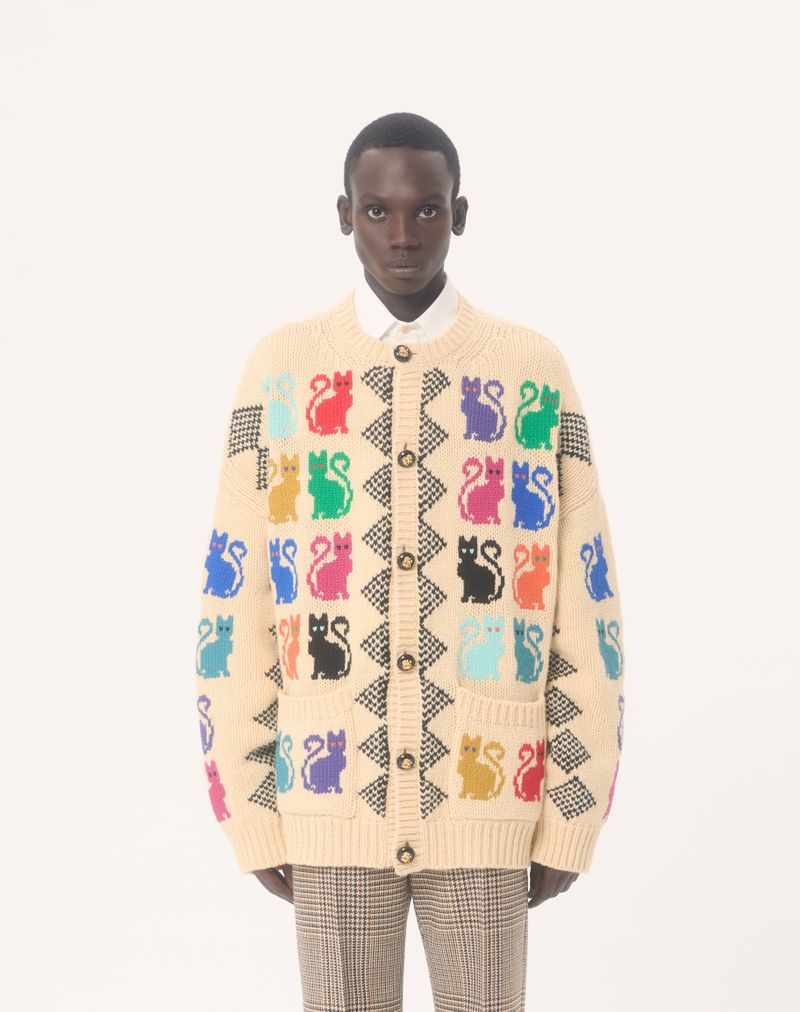 Valentino wollen vest met Le Chat De La Maison jacquardpatroon