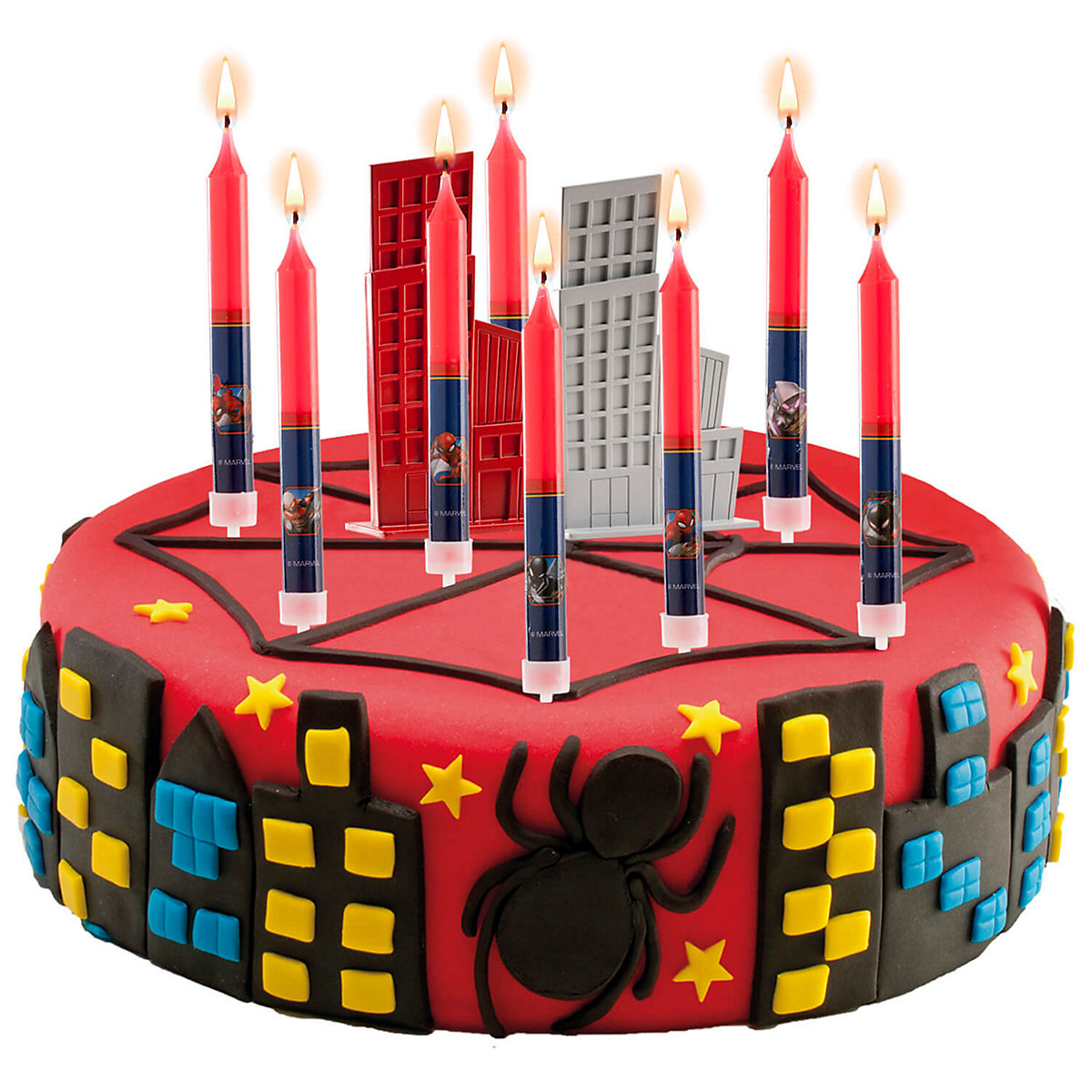 Geburtstagskerzen mit Spiderman Motiv, 8 Kerzen, 9cm, Tortendeko