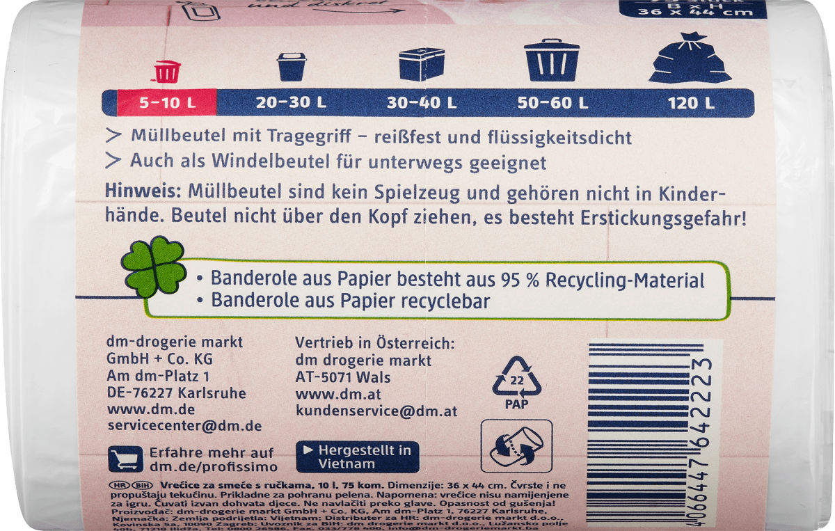 Müllbeutel 10l mit Tragegriff Kosmetikeimer, 75 St