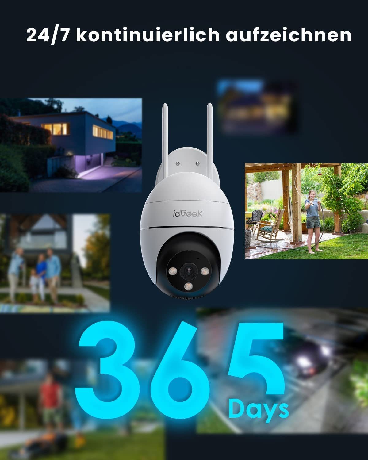 ieGeek ieGeek 2K Überwachungskamera Aussen WLAN PTZ IP Kamera überwachung Überwachungskamera (AuBenbereich, Outdoor, auBen, Videoverlauf,Mit der Familie teilen,All-in-1 APP, WiFi Dome Camera,Farbiger Nachsicht,Bewegungserkennung,Zwei-Wege-Audio, Mens