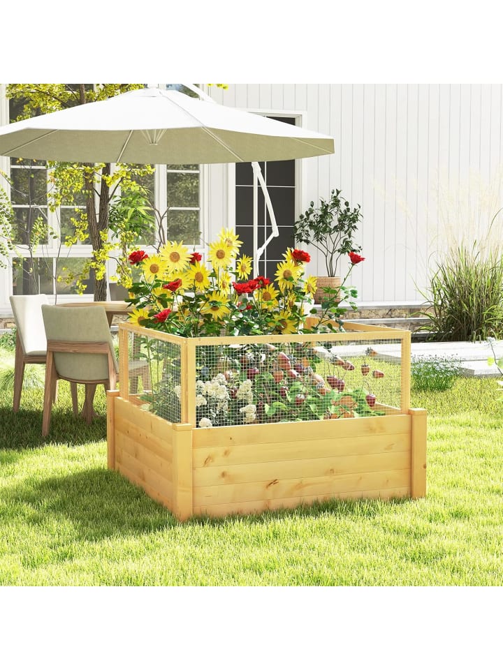 COSTWAY Hochbeet mit Schutzgitter 107cm in Beige günstig kaufen onesize