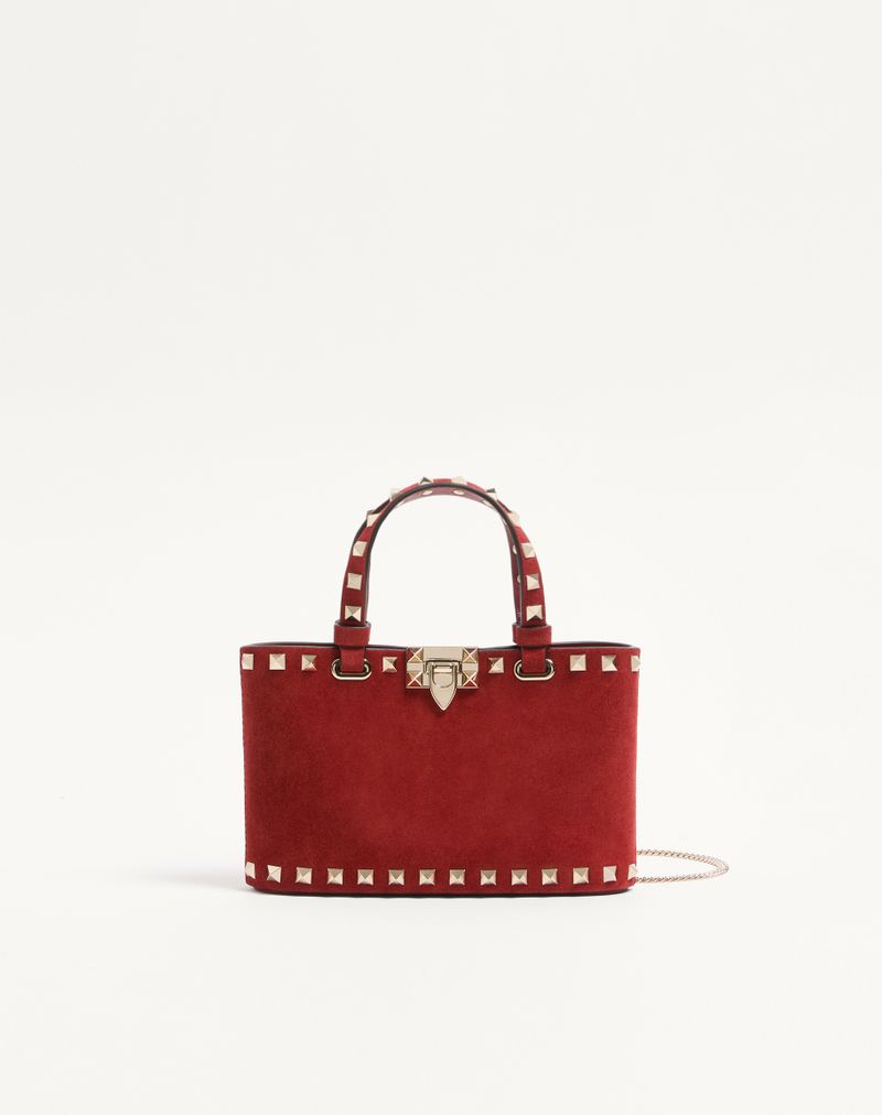 Mini sacola de compras Rockstud em camurça