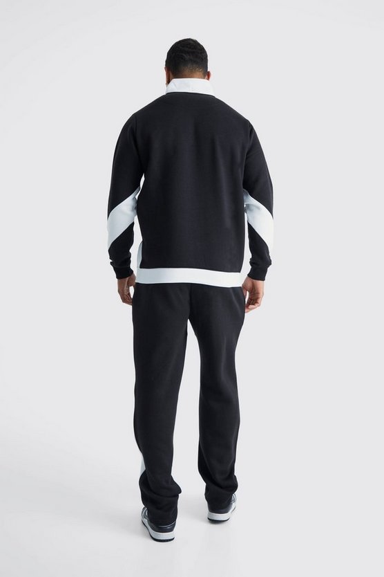 Colorblock Sweatshirt-Trainingsanzug mit Trichterkragen und 1/4 Reißverschluss