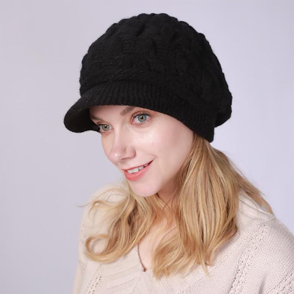 HutWorld Filzhut Damen Wollmütze (Winter Mütze Warme Strickmütze, Retro Fedorahüte Frauen Glockehut) Bowler Hut Winter Strickmütze mit Schirm Damen Melone Hut