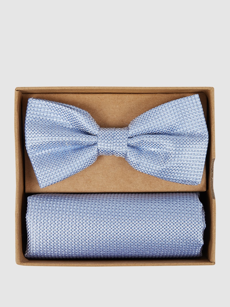 Fliege und Einstecktuch im Set mit Webmuster in bleu
