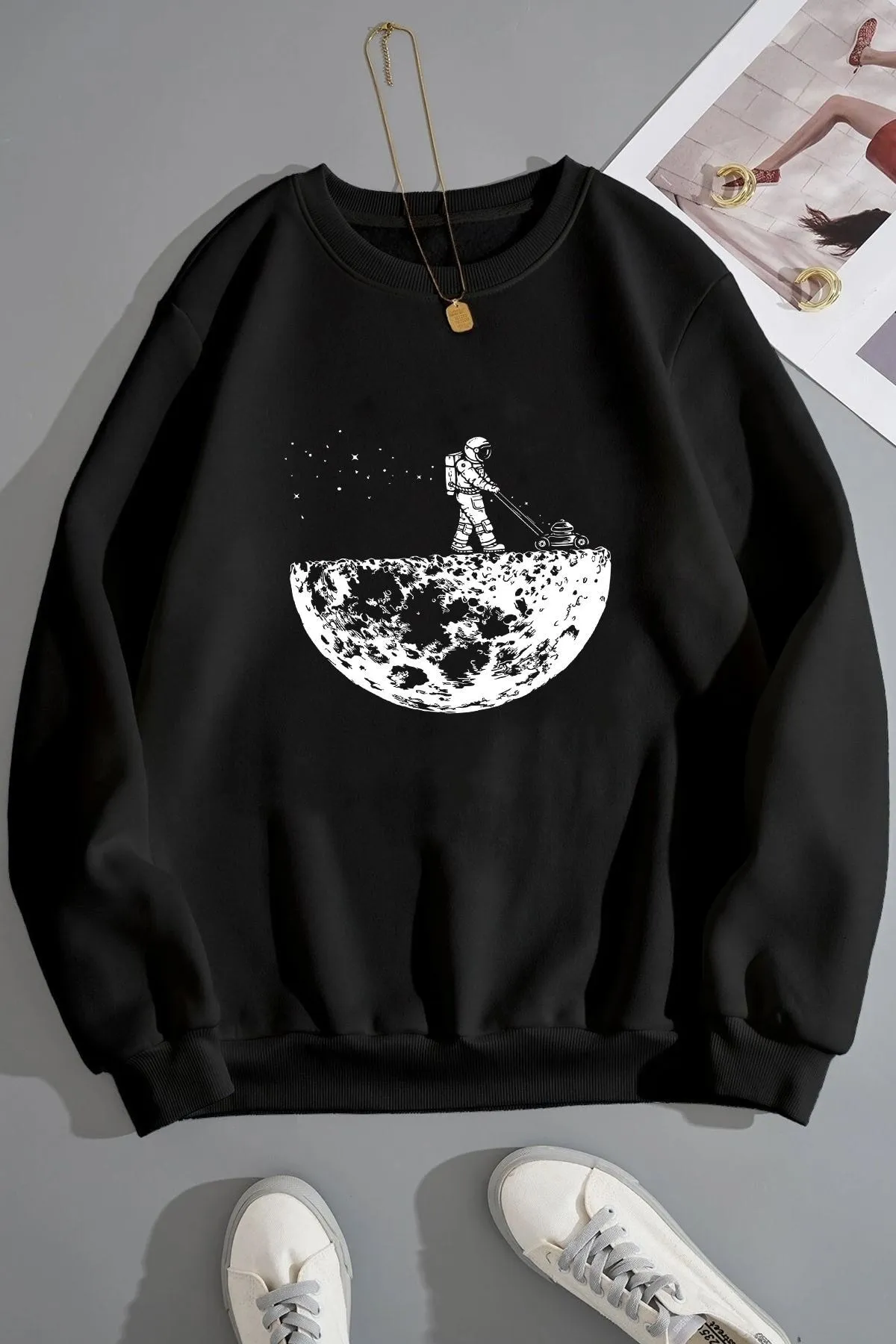 uyguntarz  Unisex-Sweatshirt mit Rundhalsausschnitt und Weltraum-Thema