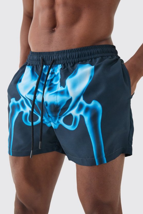 Kurze Badehose mit Skelett-Print