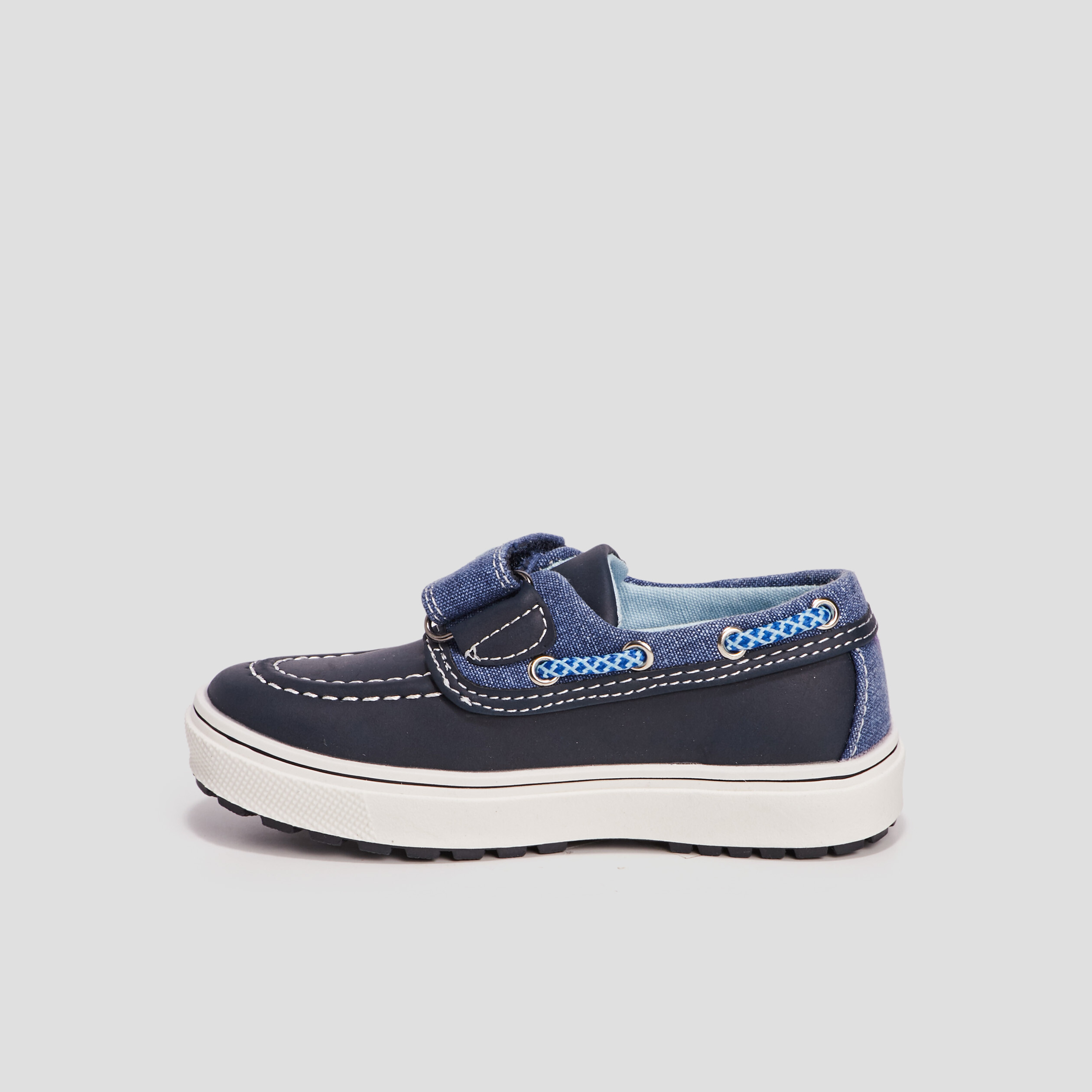 Chaussures bateau en toile à scratch bleu garçon | La Halle