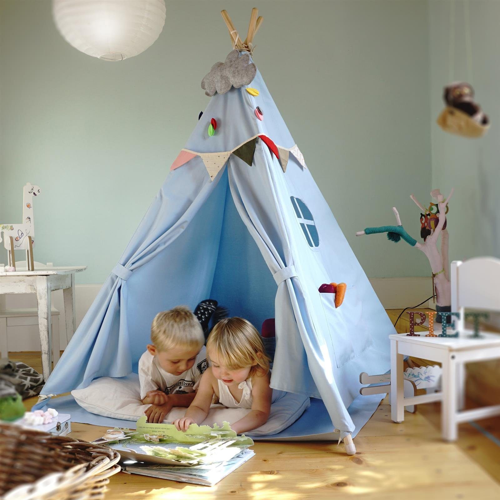 Hej Lønne Tipi-Zelt Tipi Zelt für Kinder blau einfarbig Kinderzelt, (6er Set)
