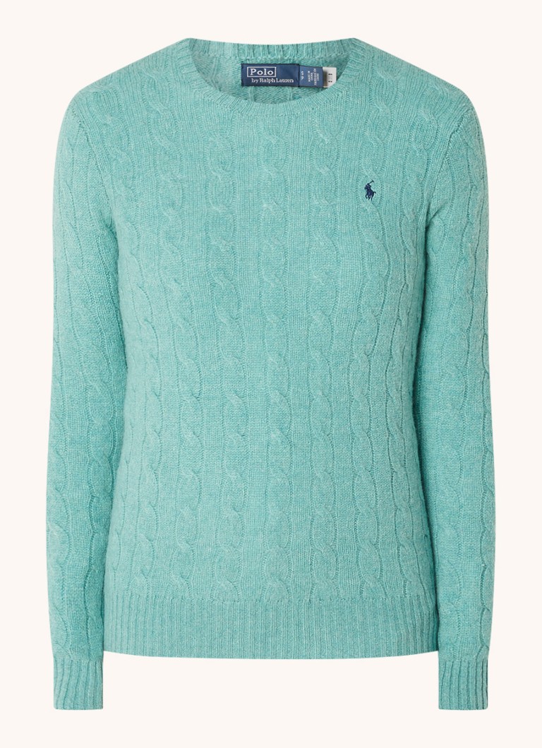 Ralph Lauren Julianna cable-knit pullover in cashmere blend with logo embroidery
