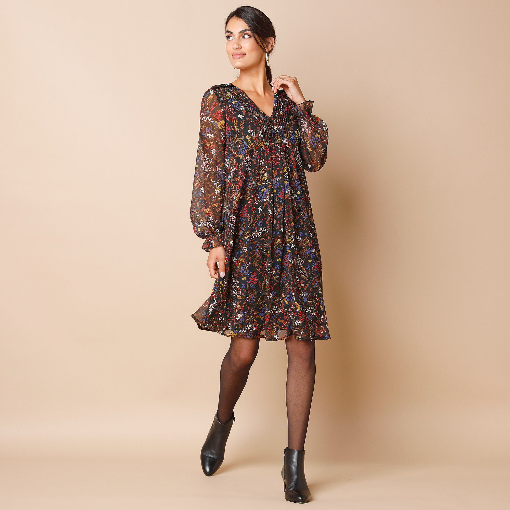 Robe imprimée à plis, imprimé forêt