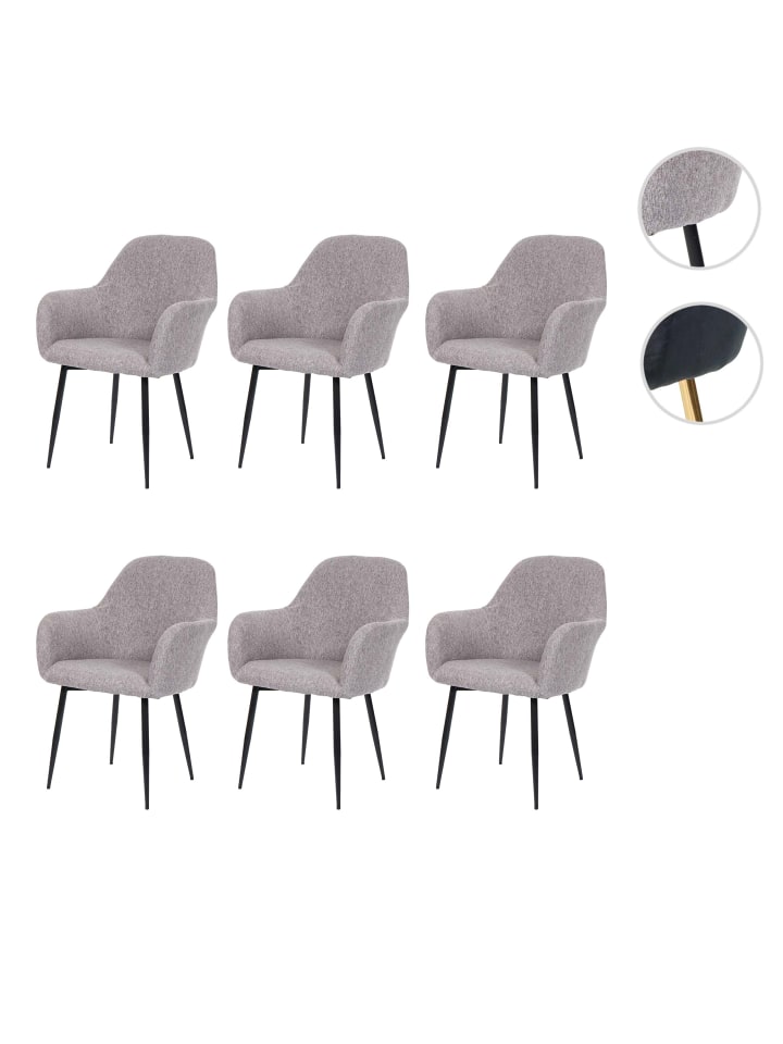 MCW 6er-Set Retro Esszimmerstuhl F18, Stoff/Textil grau, schwarze Beine günstig kaufen onesize