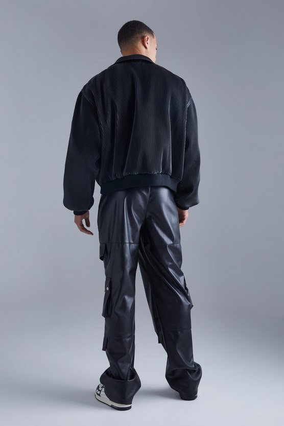 Tall kastige Harrington-Jacke aus Kunstleder