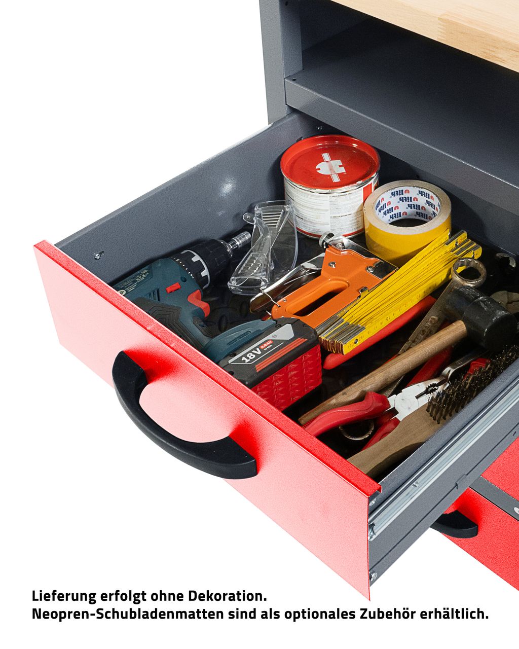 Ondis24 Kraft Werkzeuge Werkbank Werktisch Bernd Plus 95cm rot