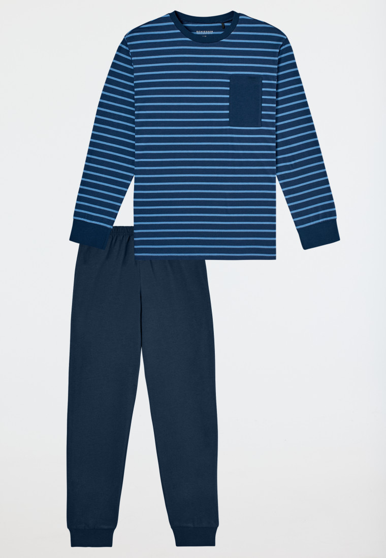 Schlafanzug lang Streifen blau - Nightwear