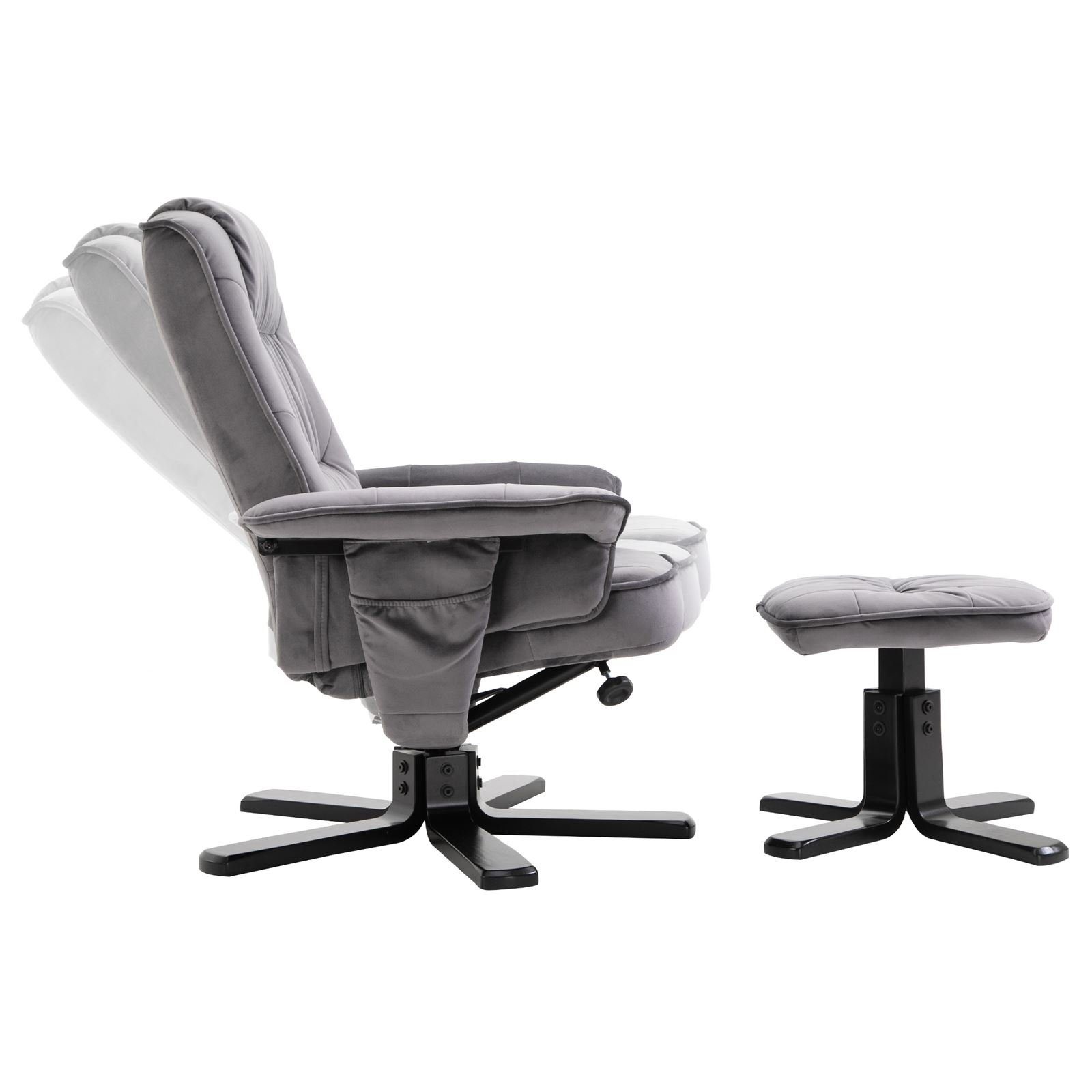IDIMEX Relaxsessel CHARLES, Relaxsessel Samtstoff grau mit Hocker Fernsehsessel TV Sessel Relaxstu