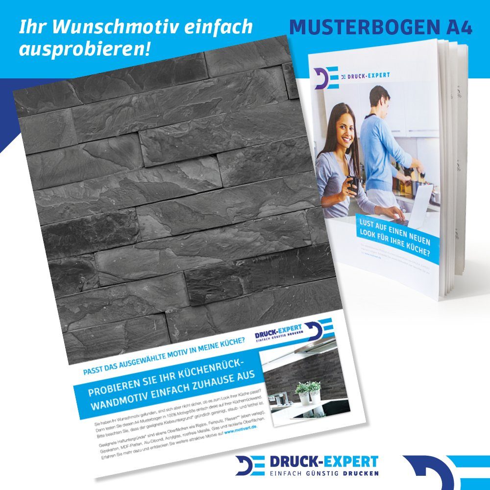 DRUCK-EXPERT Küchenrückwand Küchenrückwand Steinwand Dunkel Premium Hart-PVC 0,4 mm selbstklebend