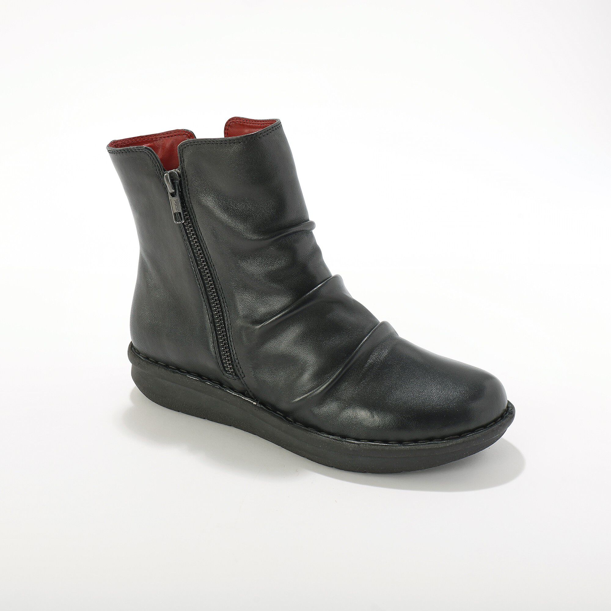 Boots plissées compensées doublées, en cuir certifié LWG