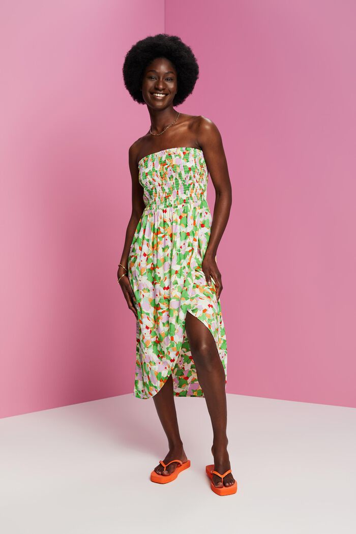 Gesmoktes Schlauchkleid in Midilänge, LENZING™ ECOVERO™