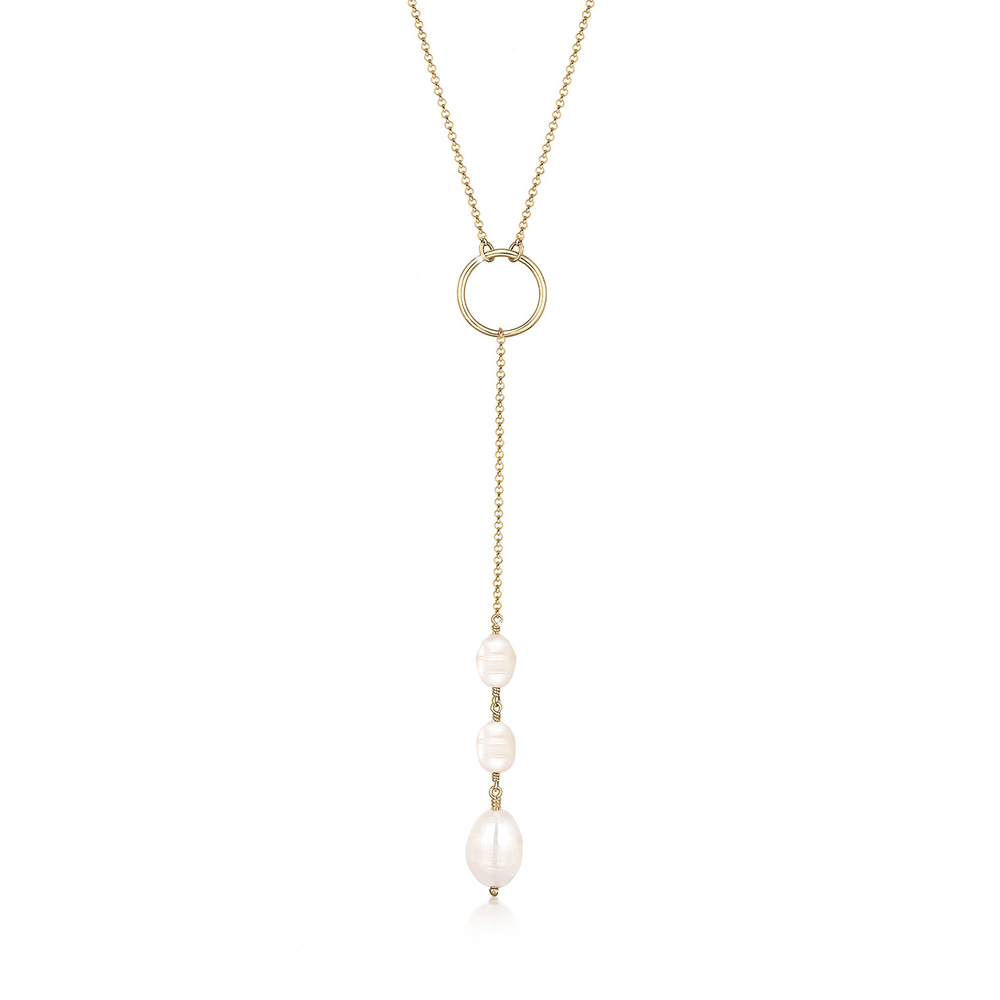 Elli Elli Collier Form de Y Geo Perles d'eau Douce Collier Femme  Plaqué Or Argent (92 collier