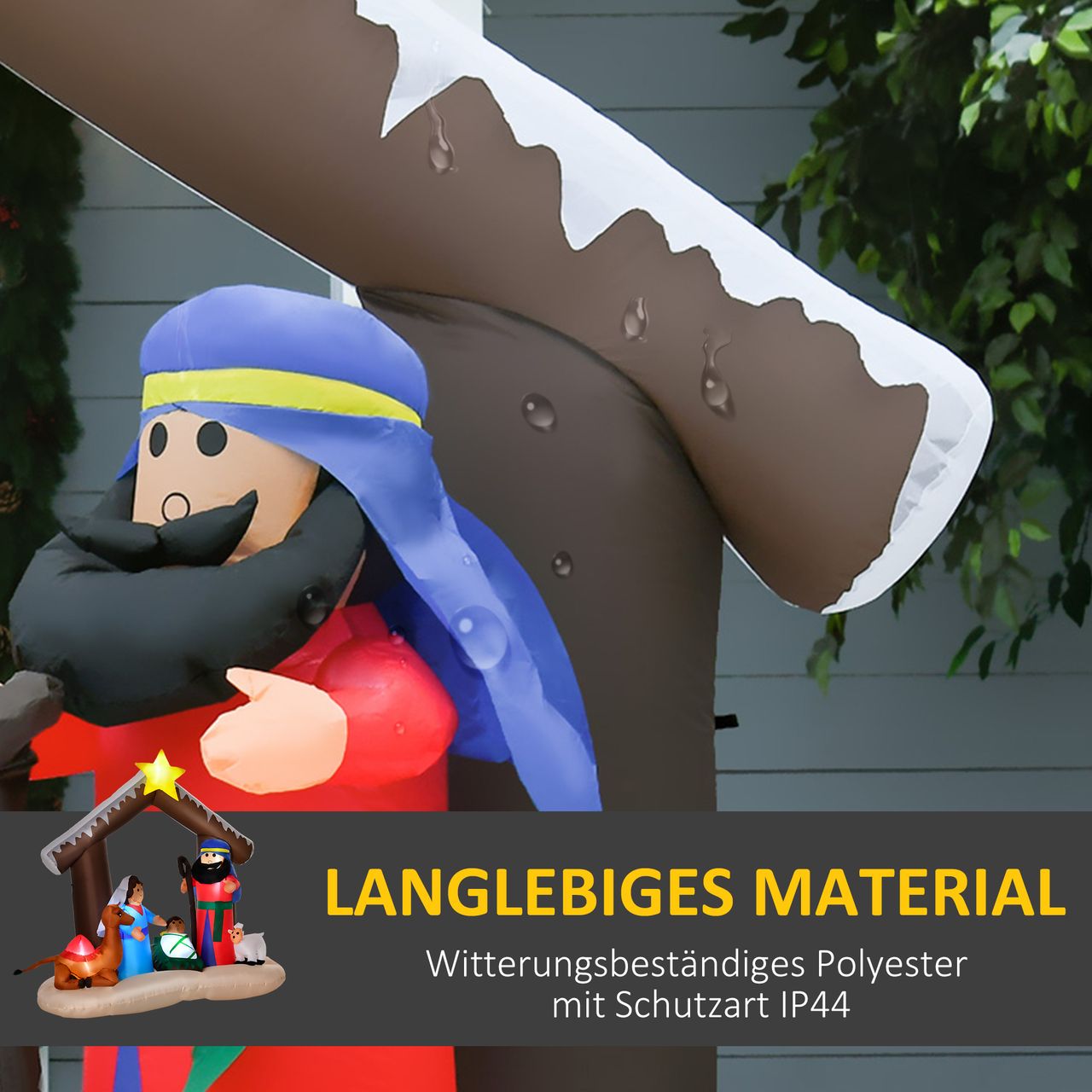 HOMCOM Aufblasbarer Weihnachtsbogen Bibel-Bogen von Jesus' Geburt Weihnachtsdekoration 1,8 m Bogen mit LED-Lichter wasserdicht automatisches Aufblasen Polyester mehrfarbig 201 x 100 x 183 cm