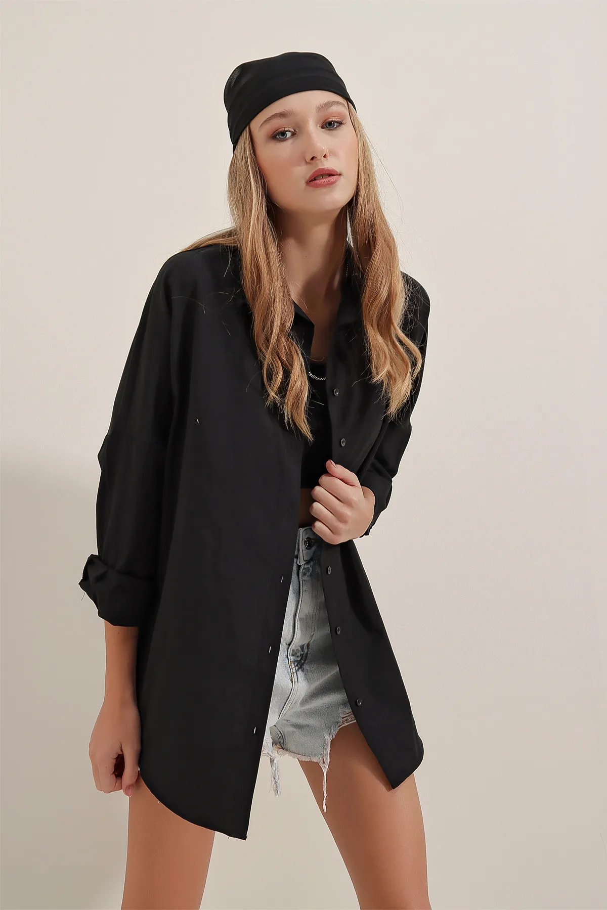 Bigdart  Schwarzes Oversize-Lang-Basic-Shirt für Damen 3900
